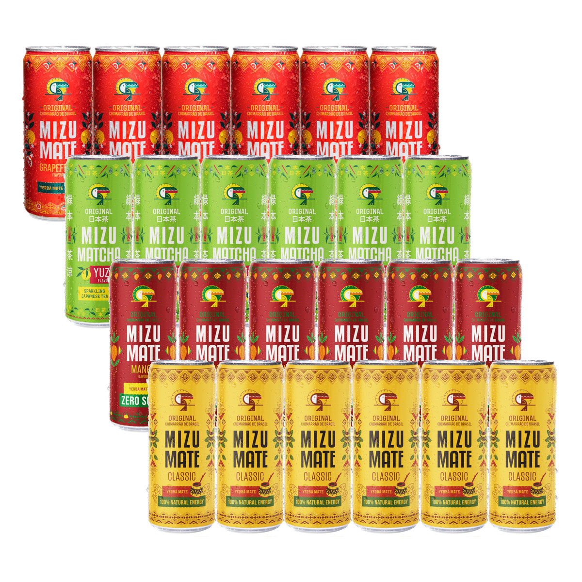 Napój gazowany VITAMIZU Mizu Yerba Mate Mango Classic Matcha Grapefruit MIX 24x 330 ml