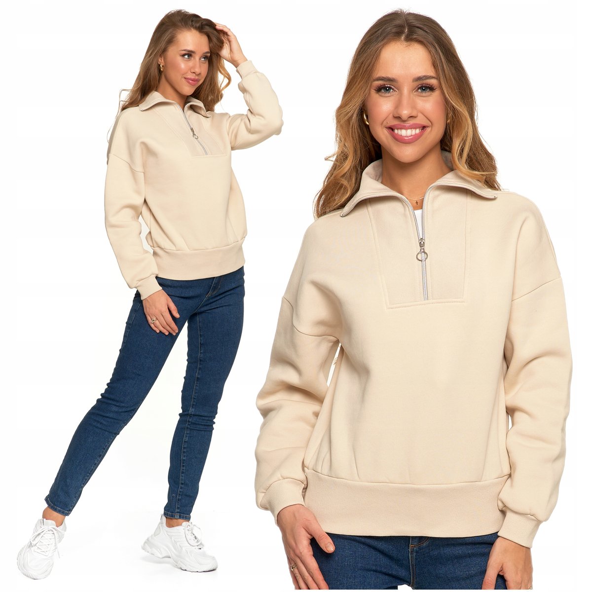 Elegancka Bluza Damska Dresowa ze stójką i zamkiem Ocieplana MORAJ M