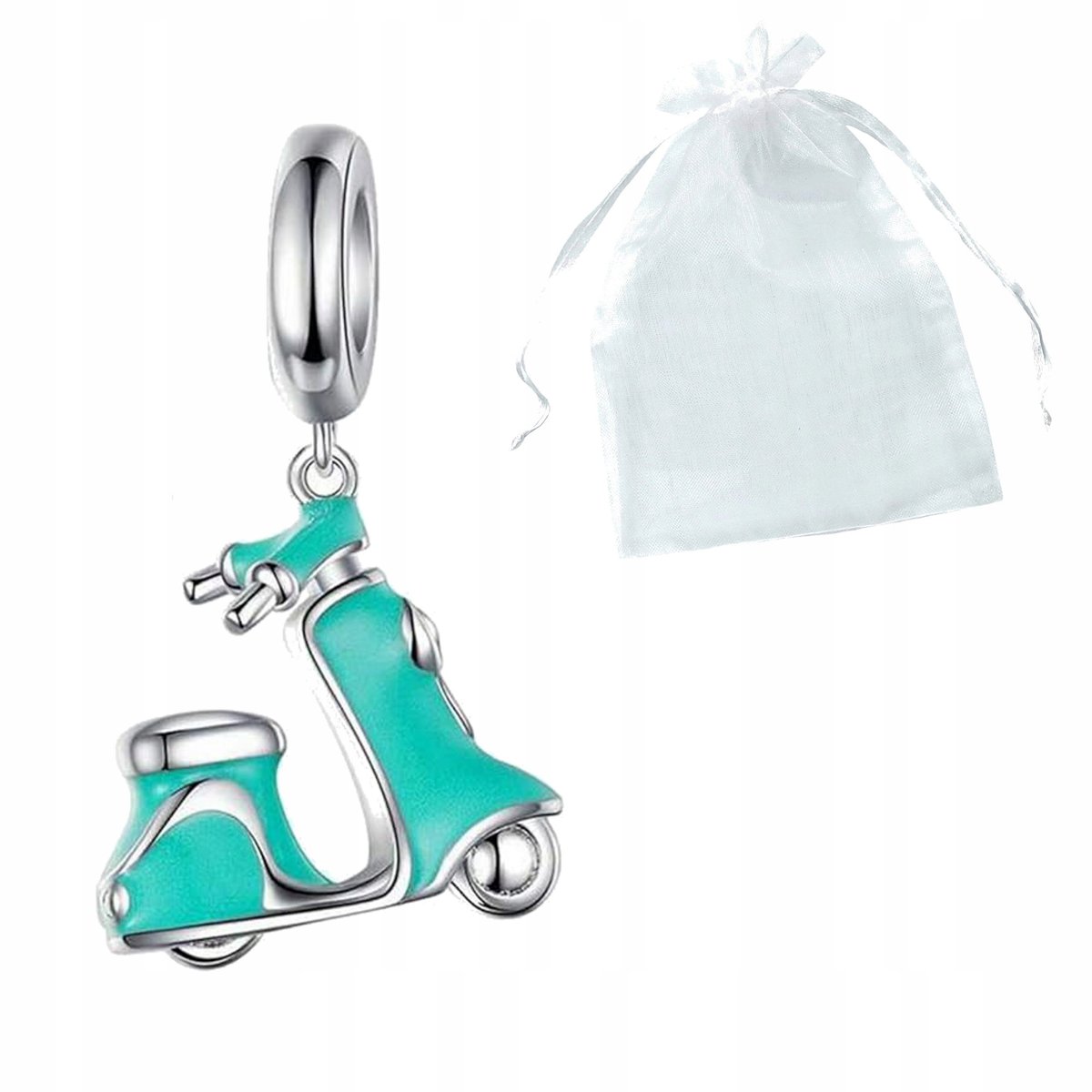 Charms motocykl skuter Vespa turkusowy Przepiękna zawieszka na Prezent