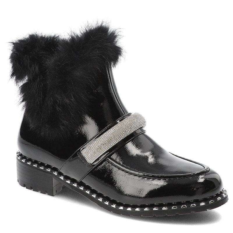 Czarne Botki S.Barski Eleganckie Obuwie Damskie Z Futerkiem
