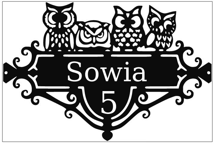 Dekoracyjna tabliczka z numerem domu- Sowy
