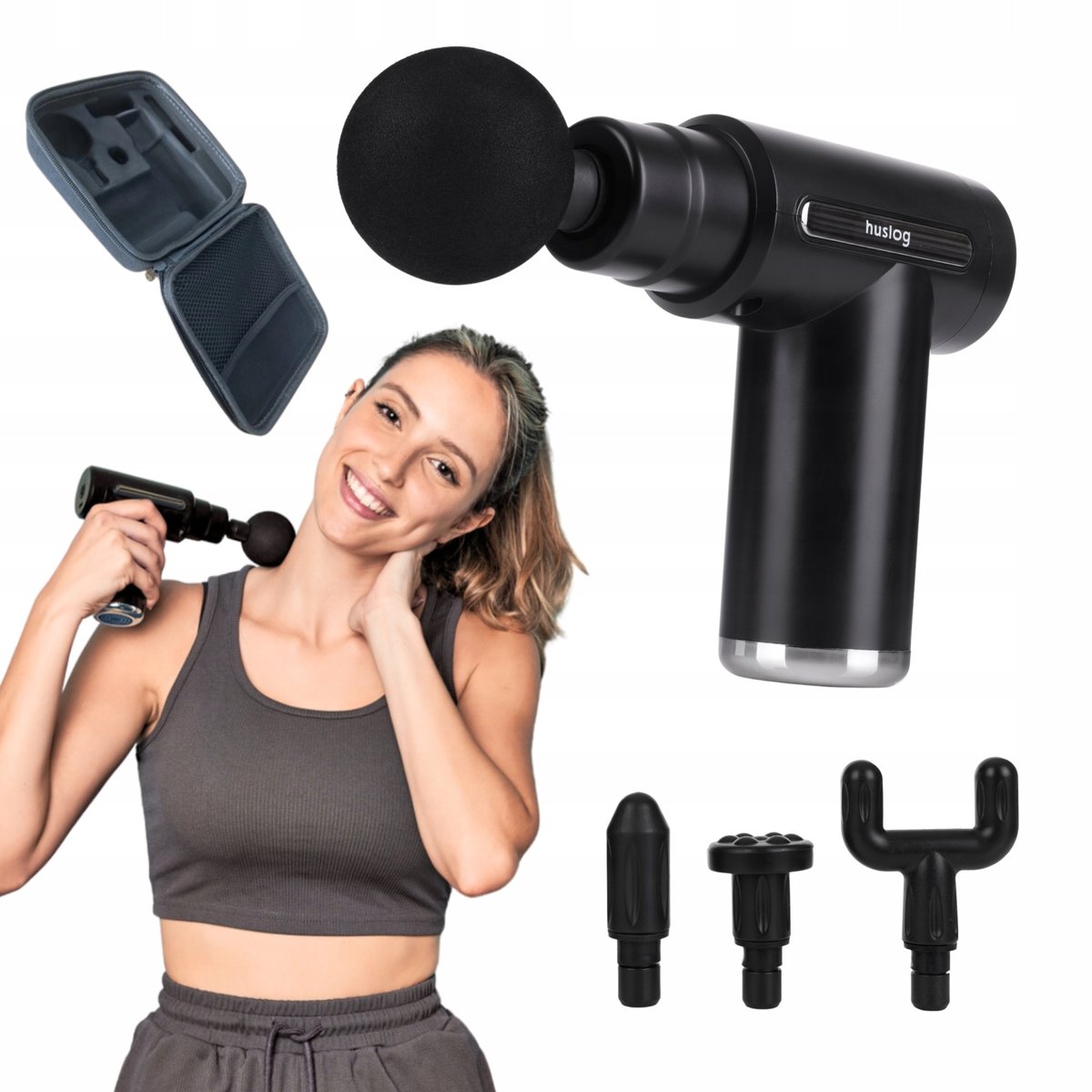 Pistolet Do Masażu Masażer Do Pleców Ciała Stóp Wibracyjny Etui 4 Końcówki