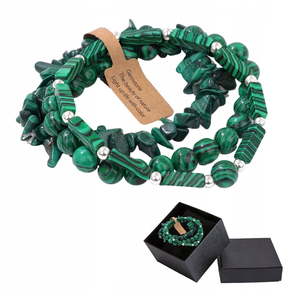 Zestaw 3 x Bransoletka Męska 5-8 mm Kamień Naturalny Malachit Malachite