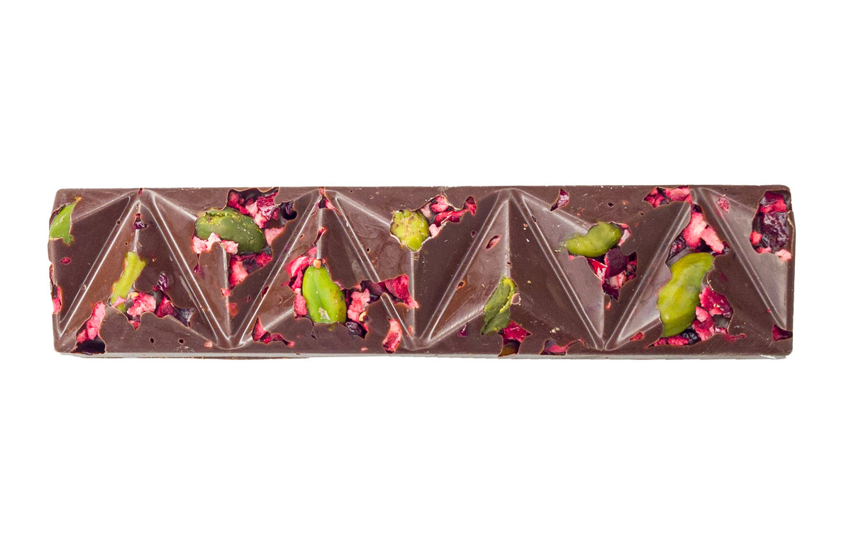 Baton z deserowej czekolady z żurawiną i pistacjami