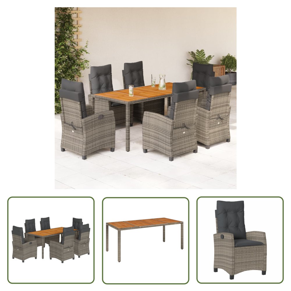 The Living Store 7-cz. zestaw mebli ogrodowych z poduszkami - szary - rattan PE - Meble Ogrodowe