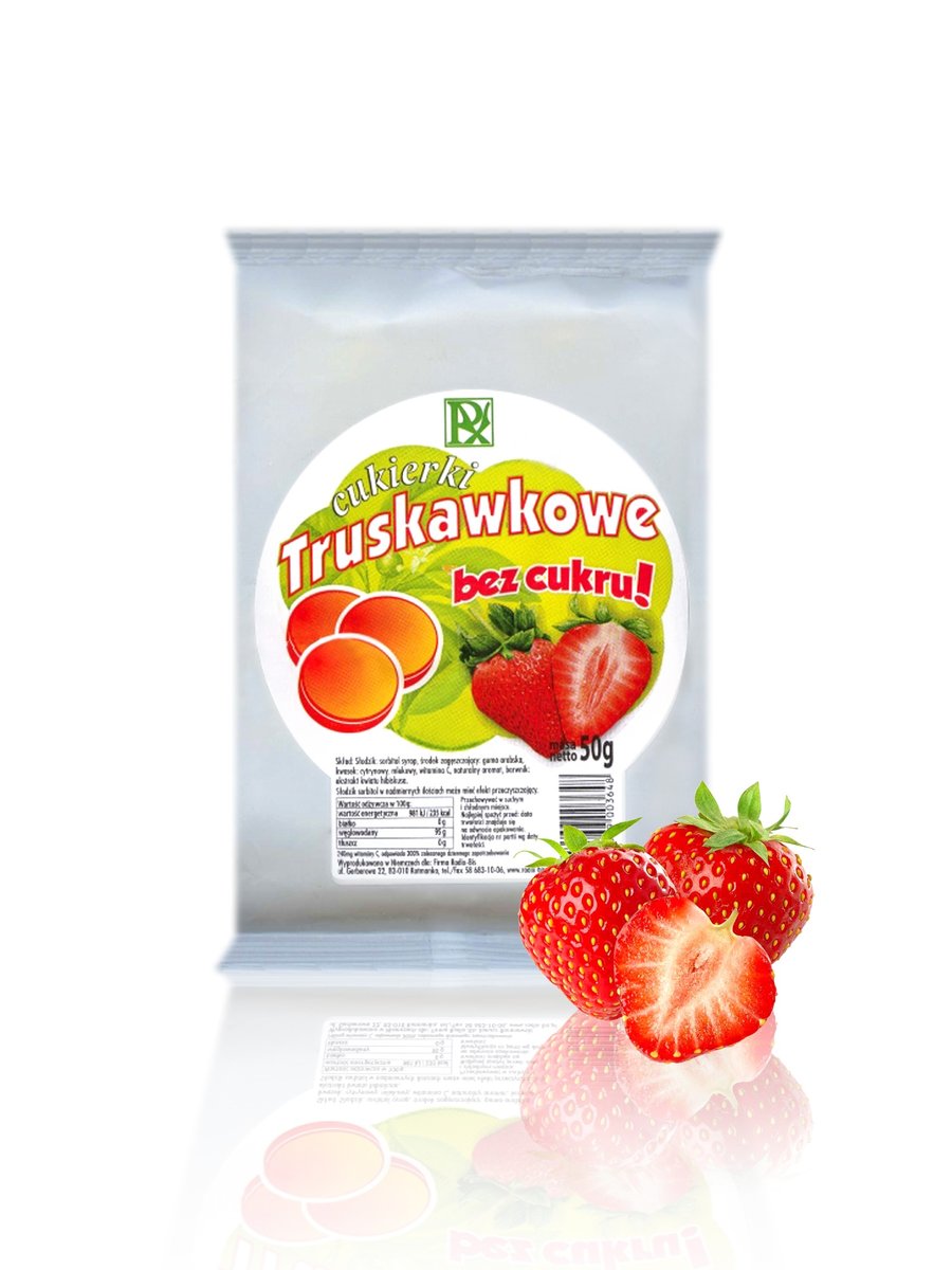 Radix Cukierki truskawkowe bez cukru 50 g