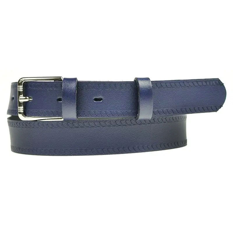 Granatowy Skórzany Pasek Do Spodni Dla Chłopca Z Tłoczeniem Ps06-85Cm.