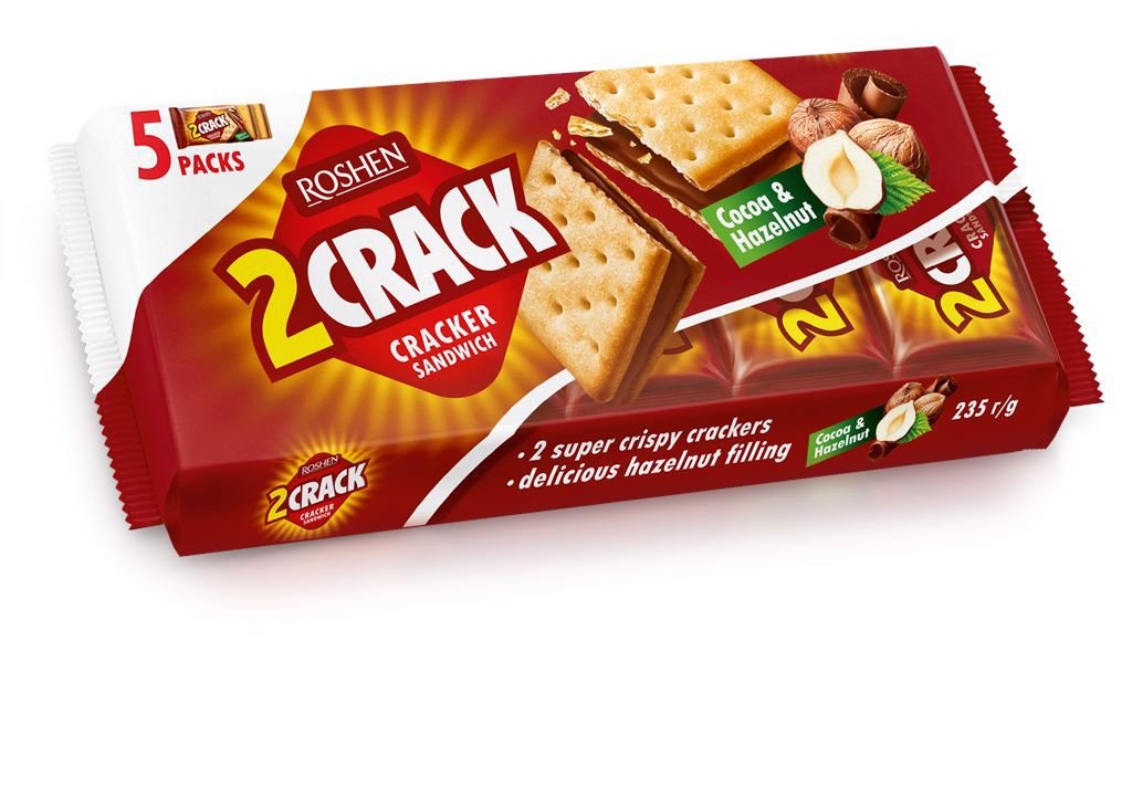 Roshen Crack Krakersy z nadzieniem kakaowo-orzechowy 235 g
