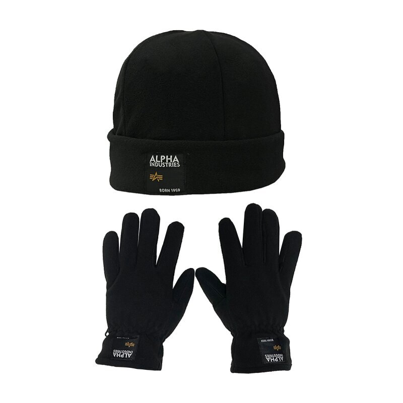 czapka + rekawiczki ALPHA INDUSTRIES - LABEL FLEECE SET BLACK-S/M