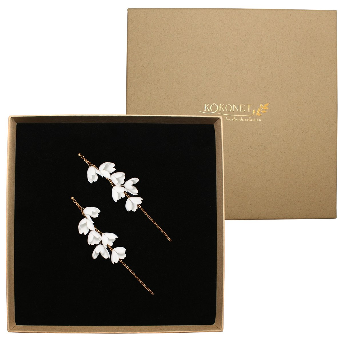 ZŁOTE lekkie wiszące kolczyki kwiaty delikatne ślubne handmade BOHO kwiatki