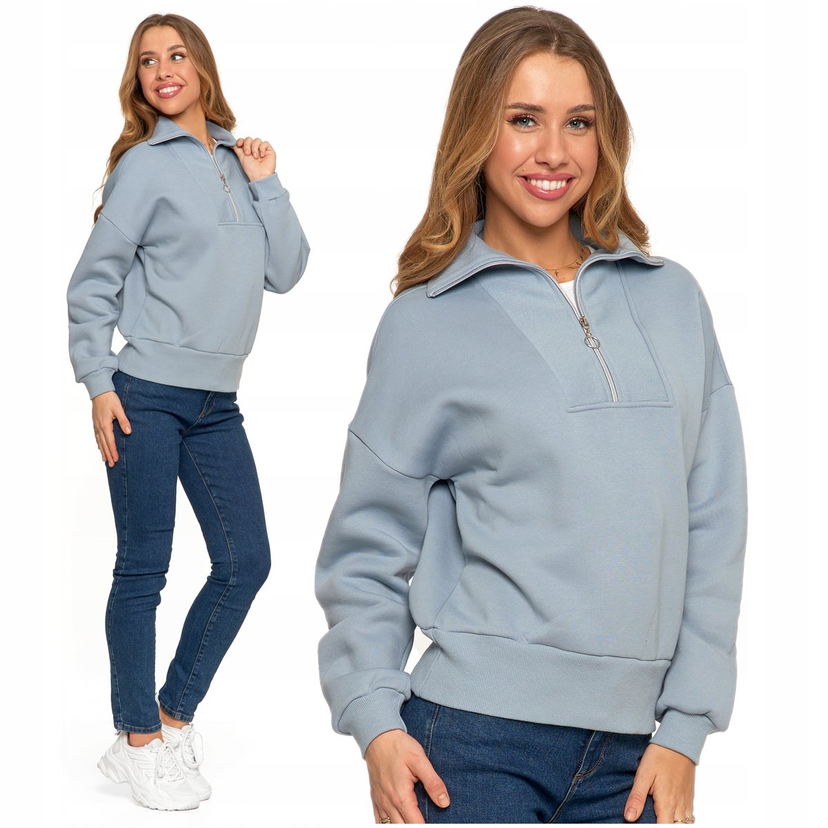 Elegancka Bluza Damska Dresowa ze stójką i zamkiem Ocieplana MORAJ XXL