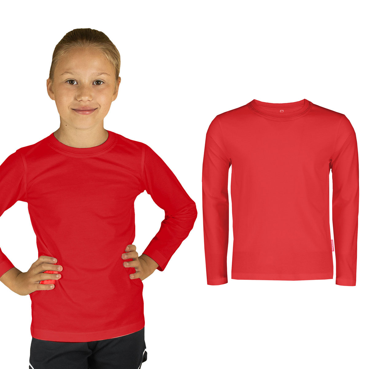 BLUZKA DZIECIĘCA DLA CHŁOPCA DZIEWCZYNKI BAWEŁNIANA CZERWONA DŁUGI RĘKAW GŁADKA BEZ WZORU NADRUKU KOSZULKA 134