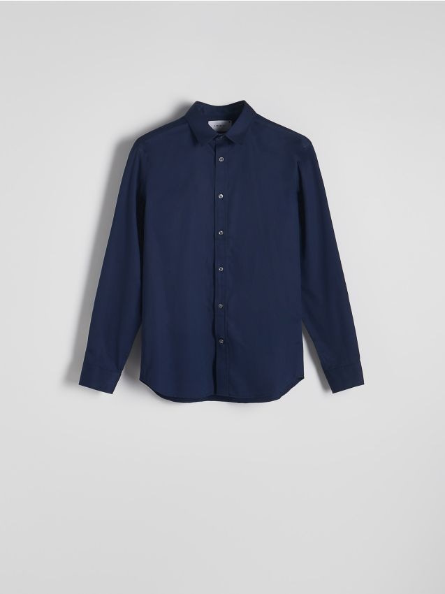 Reserved - Bawełniana koszula slim fit - granatowy