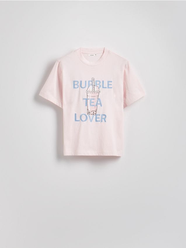 Reserved - T-shirt z haftem - pastelowy róż