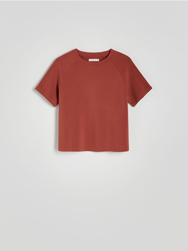 Reserved - T-shirt regular z dodatkiem modalu - miedziany
