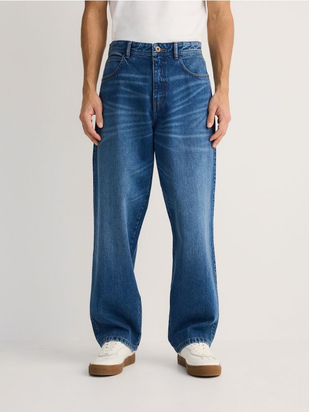 Reserved - Jeansy baggy z efektem sprania - indigo jeans