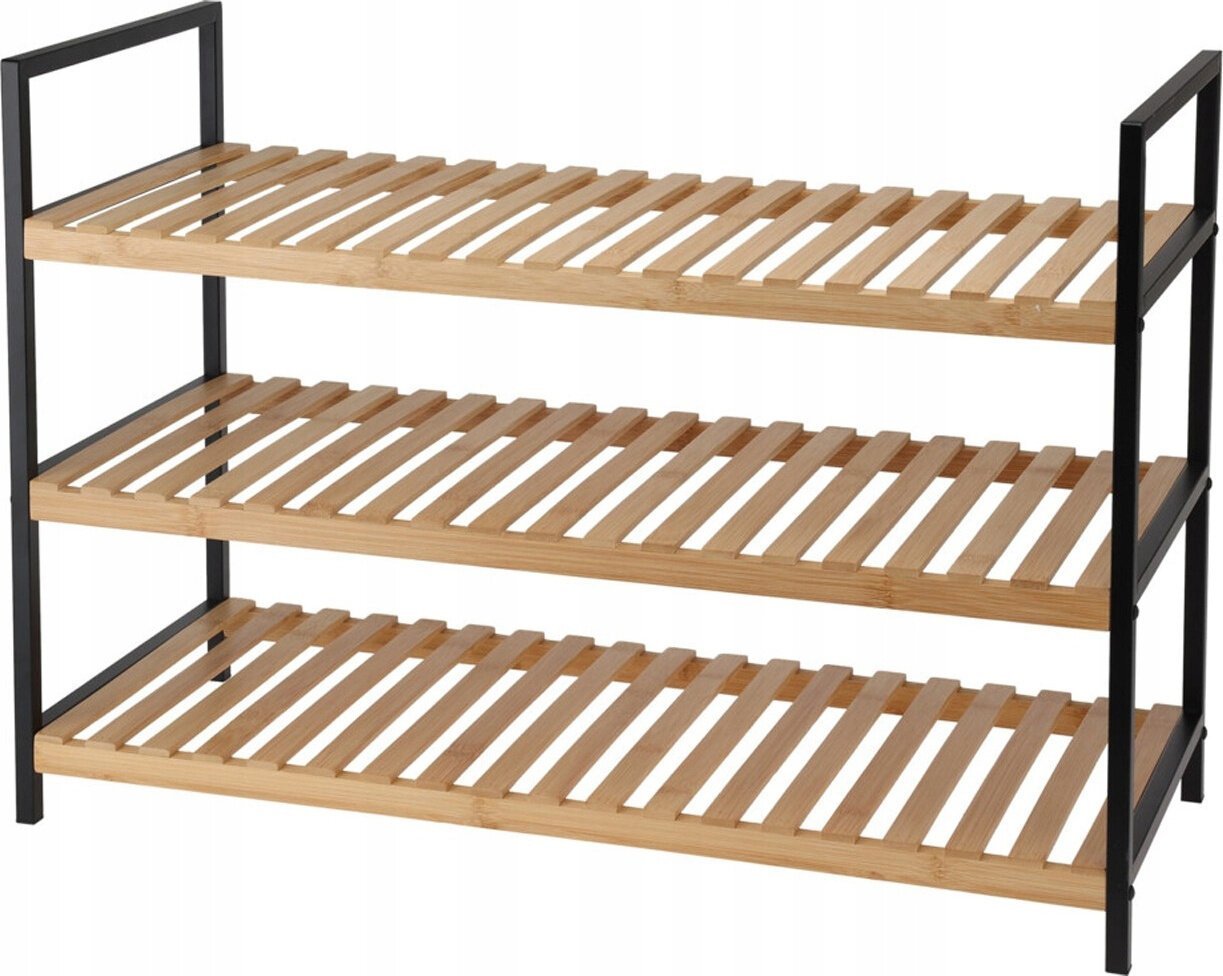 Storage Solutions Półka na buty, 3 poziomy, bambus i metalowy stelaż, 70 x 30 x 48,5 cm