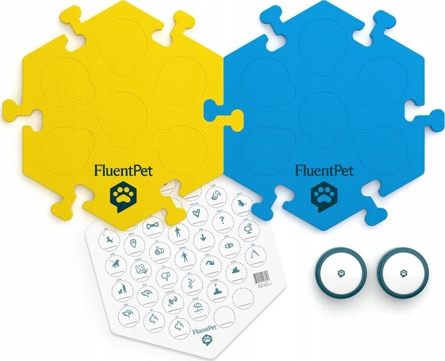 FluentPet - Basic Tester Kit - zestaw 2 przycisków z piankowymi matami i naklejkami do komunikacji z psem / kotem