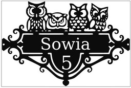 Dekoracyjna tabliczka z numerem domu- Sowy