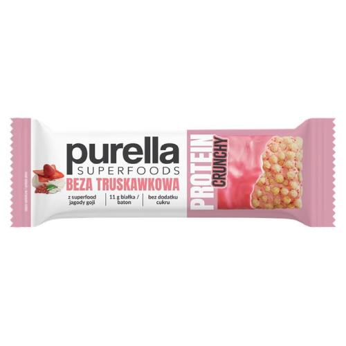 Purella Superfoods Protein Crunchy, baton proteinowy, beza truskawkowa, 45 g