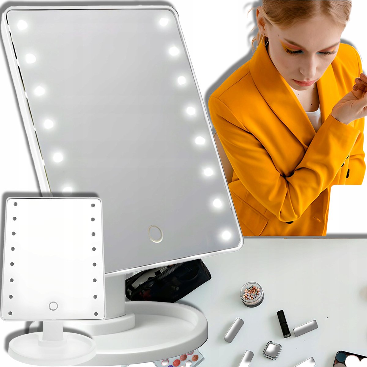 Lusterko Do Makijażu Led Podświetlane Kosmetyczne Stojące Lustro Makeup
