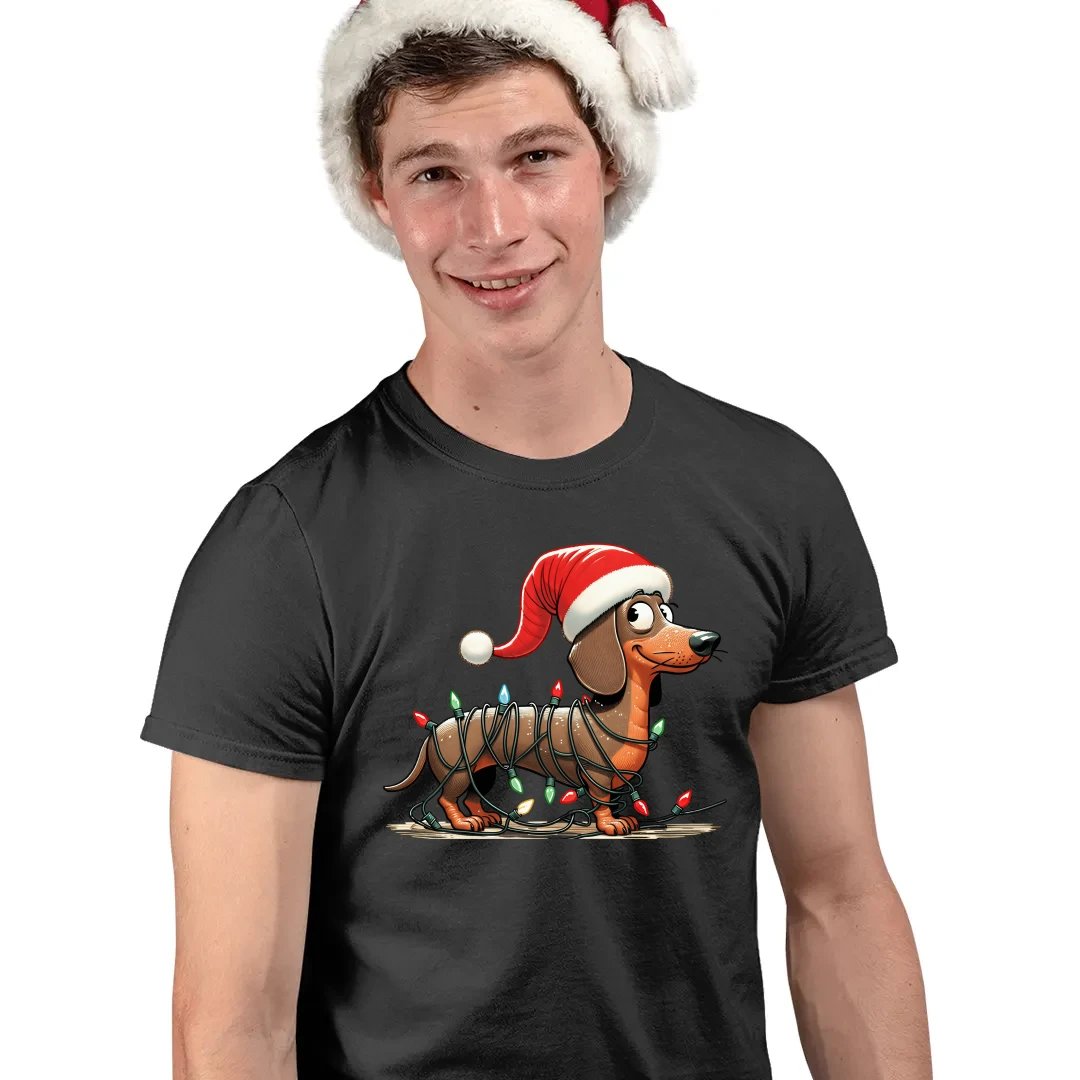 Świąteczny jamnik - męska świąteczna koszulka z jamnikiem na prezent