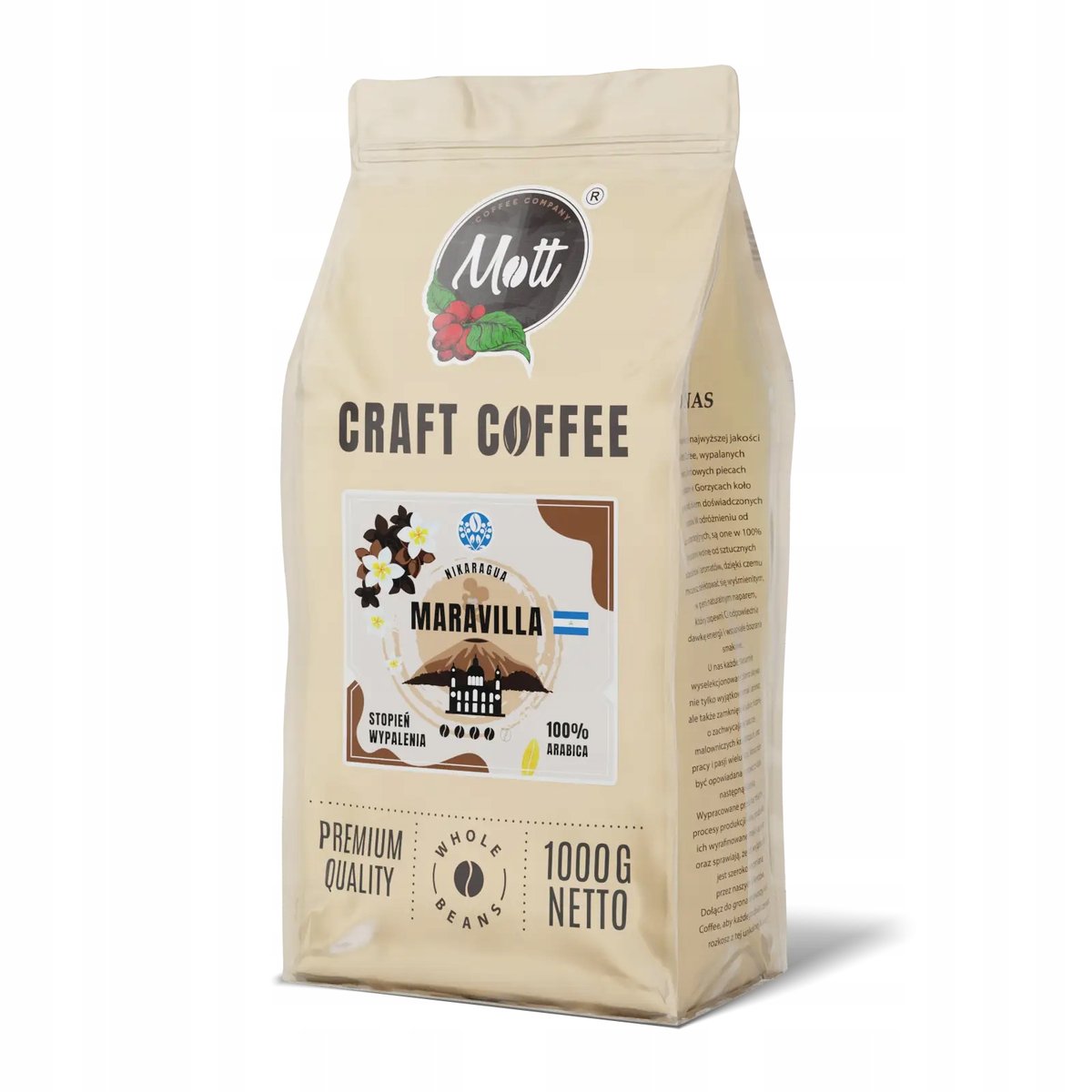 Kawa ziarnista 1kg - 100% Arabica Świeżo Palona - Nikaragua Mott Maravilla