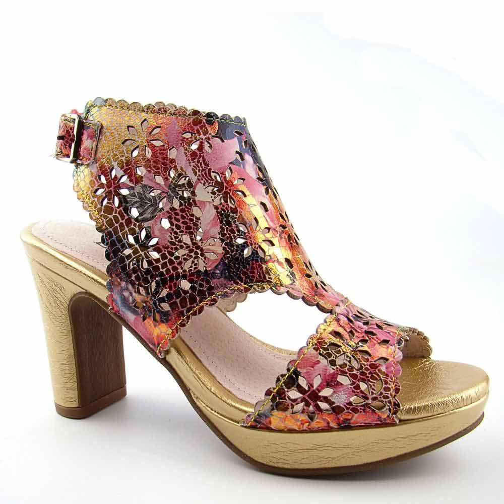 Laura Vita HICAO 0423 sandały damskie skórzane eleganckie na słupku ażurowe