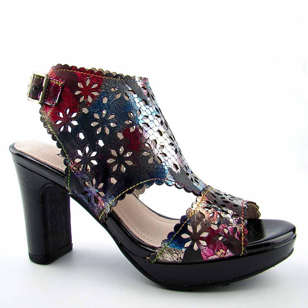 Laura Vita HICAO 0423 sandały damskie skórzane eleganckie na słupku ażurowe