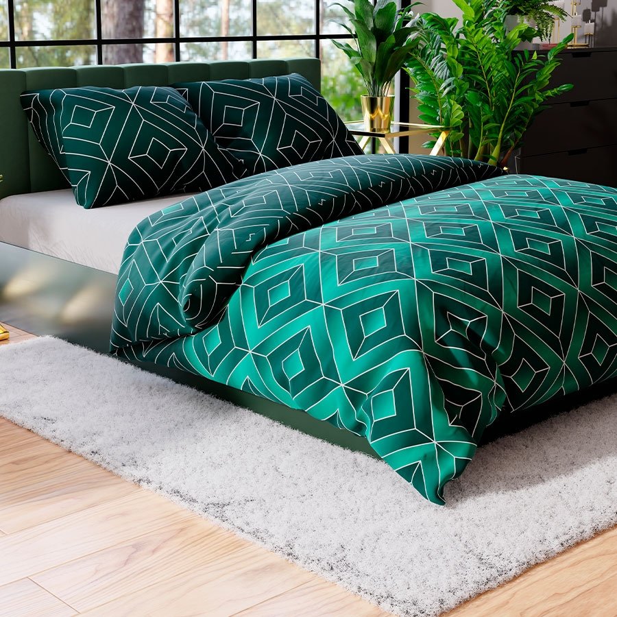 Komplet pościeli z bawełny satynowej zielona Saphira, rozmiar: 160x200 cm