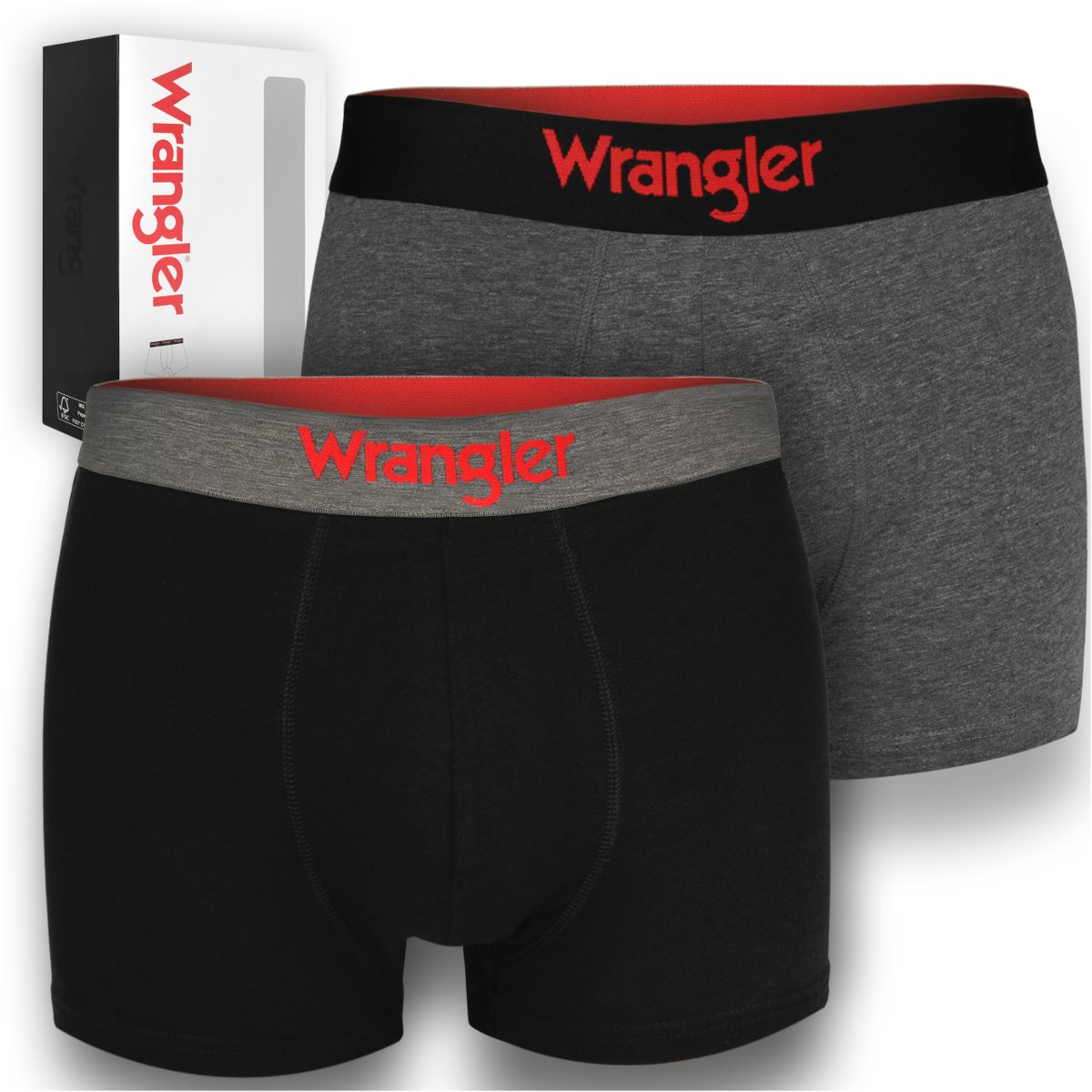 WRANGLER Bokserki Męskie TRUNK Bawełna 22055 2 pak Czarne Szare Rozmiar L