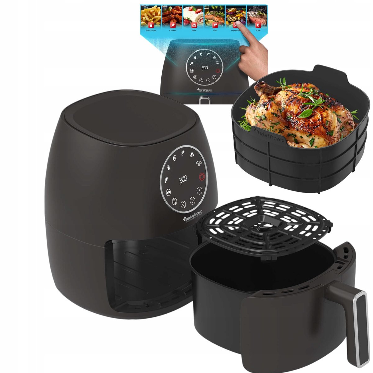 Frytkownica beztłuszczowa TurboTronic AIR Fryer frytownica 3,5L 1300W kosz silikonowy cyfrowa Czarna