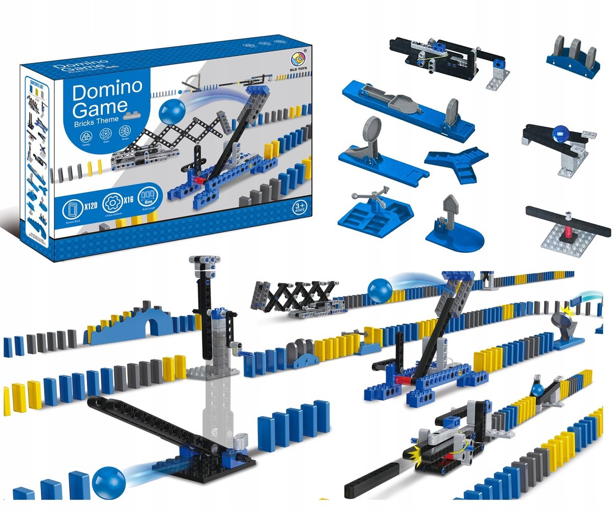 DOMINO Z PRZESZKODAMI I WYRZUTNIAMI 120 ELEMENTÓW BRICKS GAME BLD