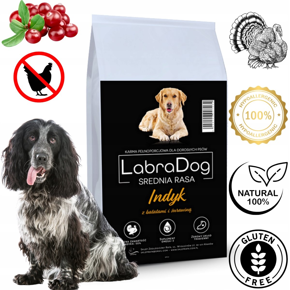 Labradog Superfood Hipoalergiczny Indyk Bez Zbóż Z Żurawiną 12Kg