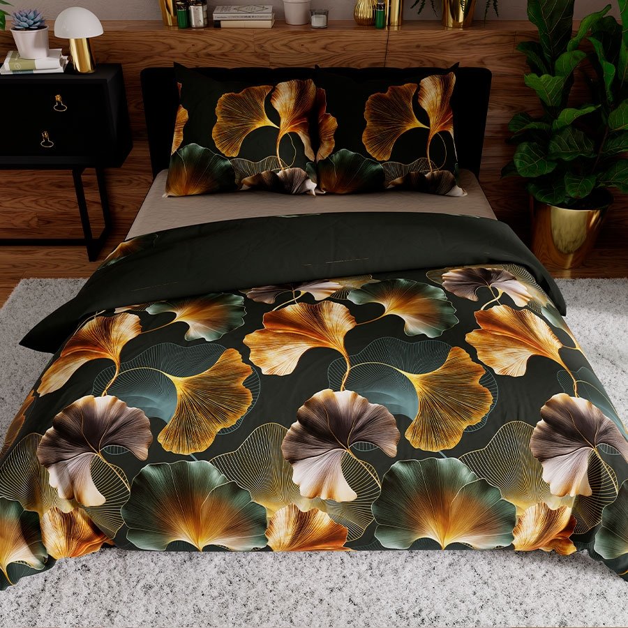 Pościel z satyny bawełnianej w liście Marisel, rozmiar: 160x200 cm