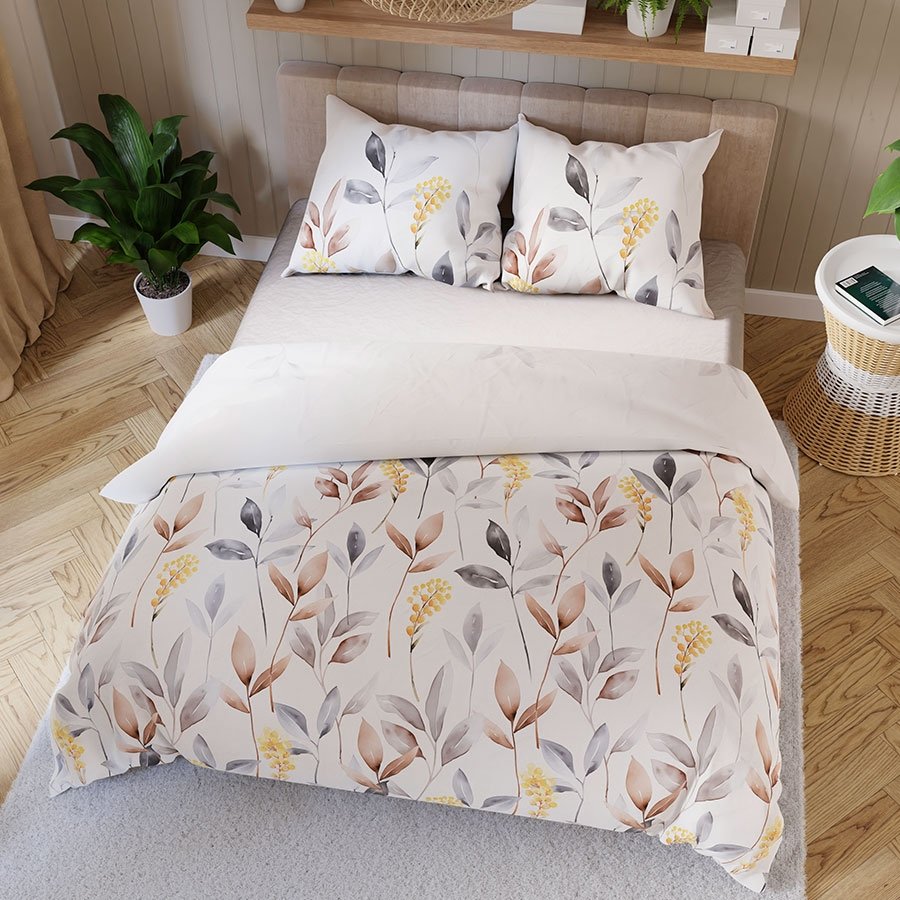 Pościel z satyny bawełnianej w liście Zaria, rozmiar: 160x200 cm