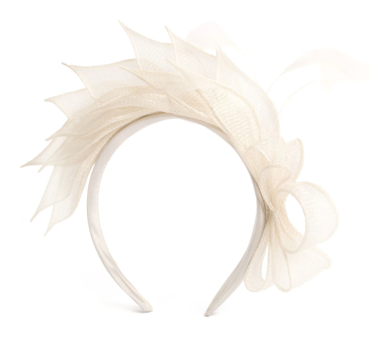 Fascynator Opaska Z Piórami Kokardą Lniany Elegancki Stylowy Na Wesele Ślub