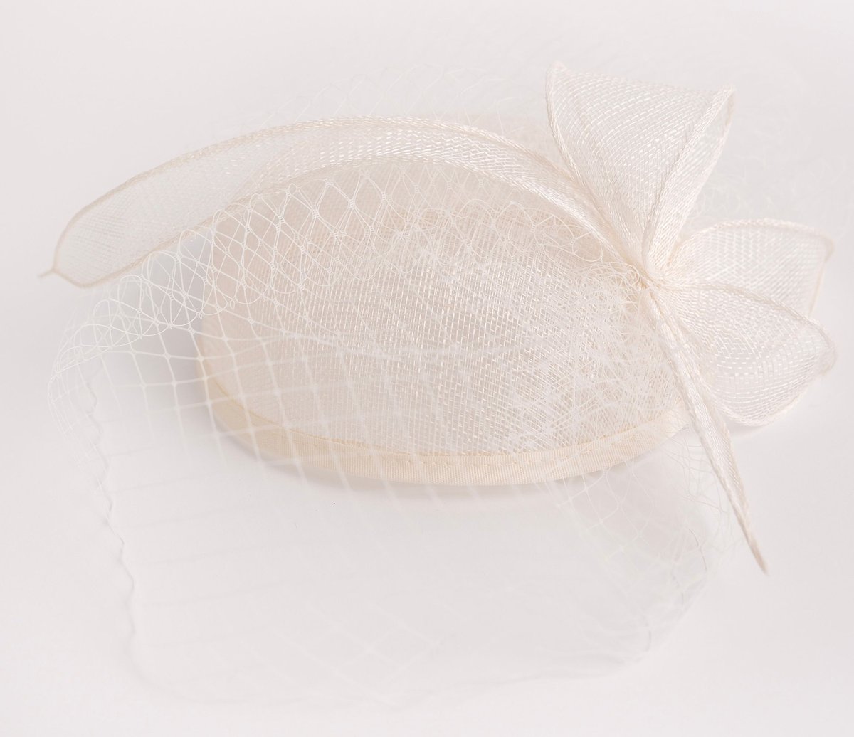 Fascynator Toczek Z Woalką Kokardą Lniany Weselny Elegancki Stylowy Na Ślub