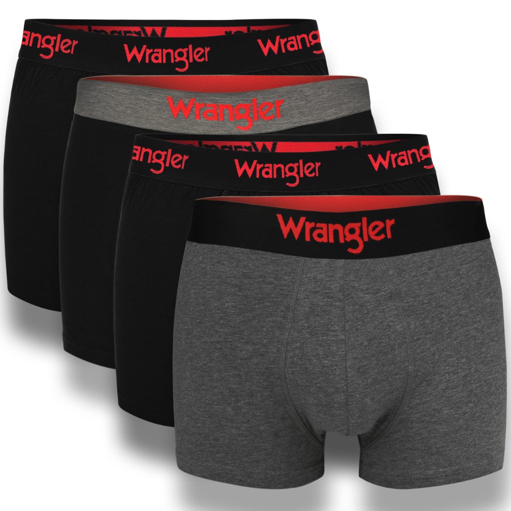WRANGLER Zestaw Bokserki Męskie 22055 Czarny Szary Bawełna 4 pak Roz. L