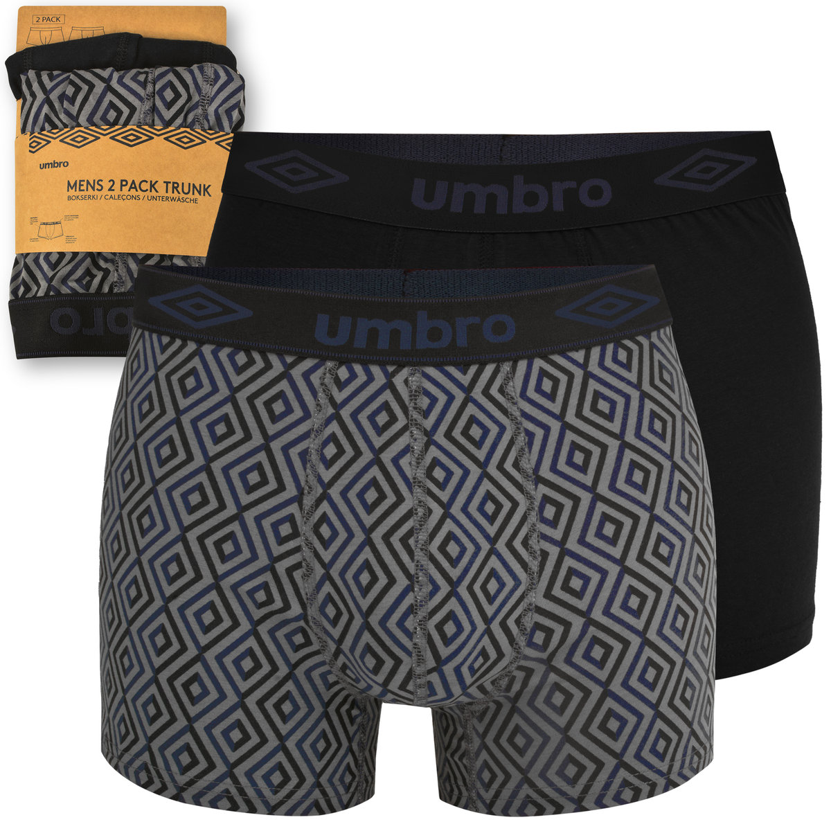 UMBRO Bokserki Męskie 2 sztuki Bawełna Czarny Szary Logo Rozmiar XL