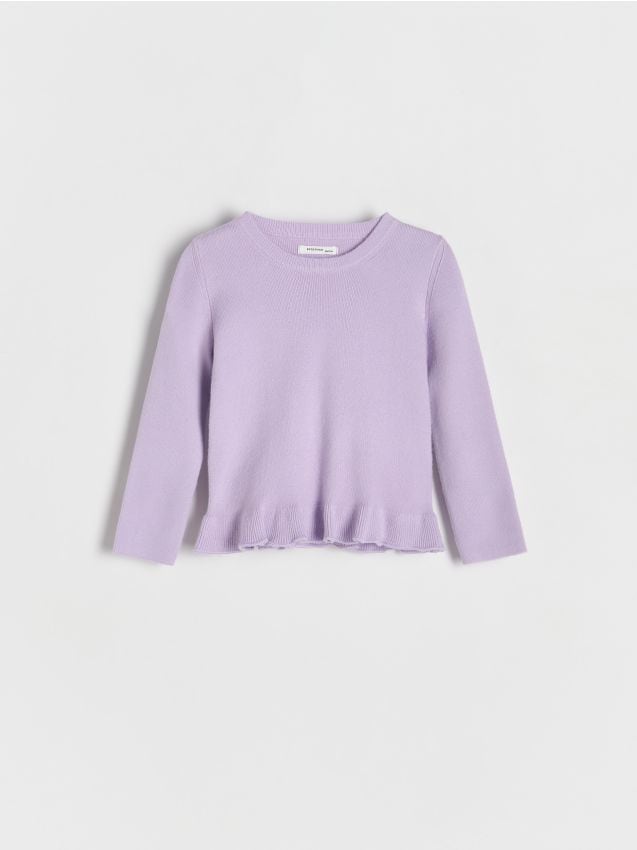 Reserved - Gładki sweter z falbanką - lawendowy