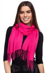 Szalik szal gładki z frędzlami ST-8-26 fuksja