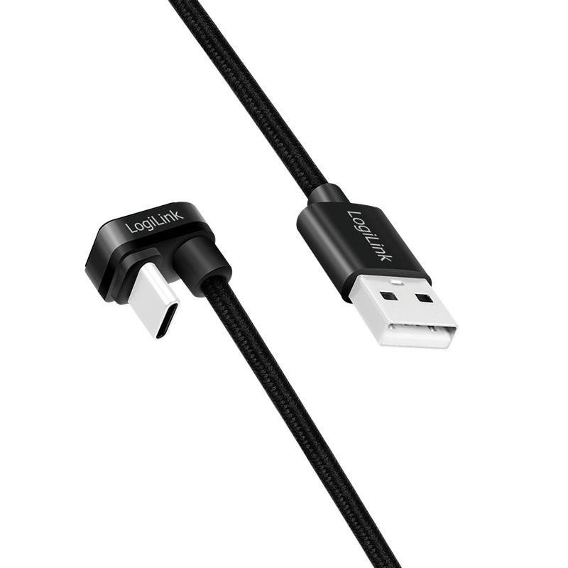LOGILINK CU0195 Kabel USB 2.0 Type-C C/M kątowy na USB-A/M aluminium czarny 3m