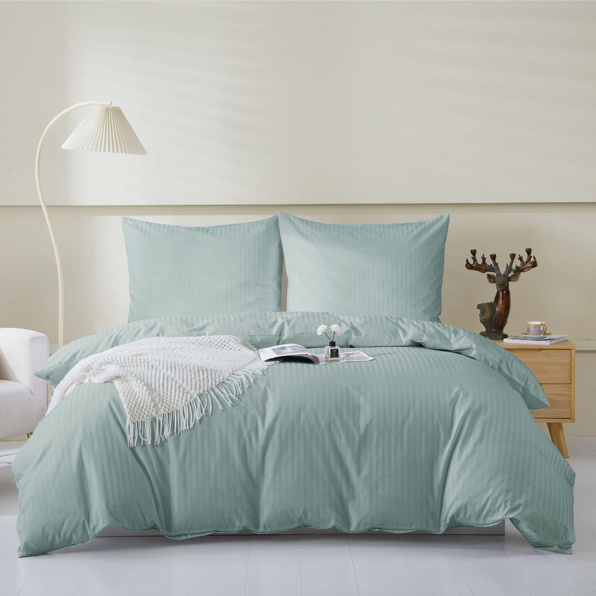 Szałwiowa Pościel Adamaszek Bawełniany 160x200cm + 2 poszewki 70x80cm