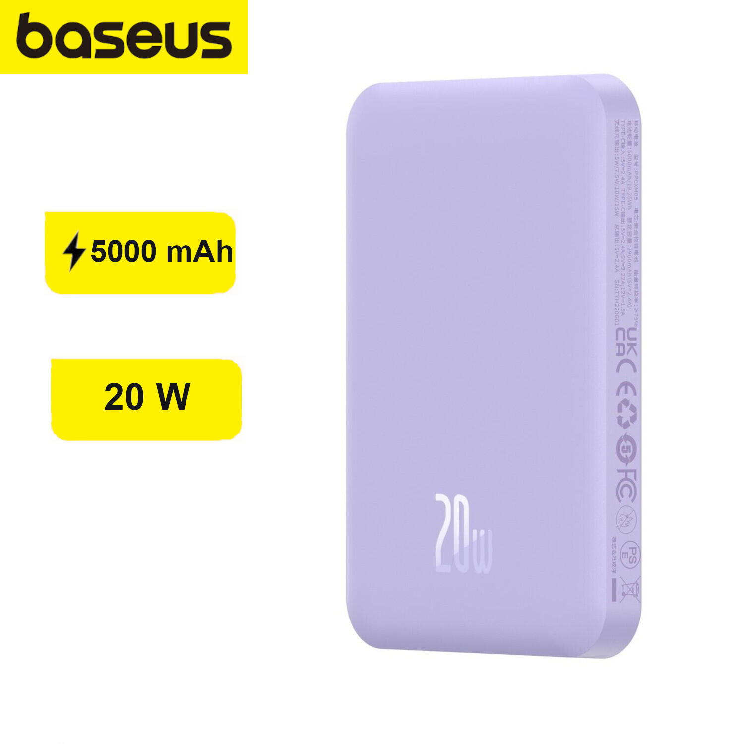 Baseus Magnetyczny mini powerbank 5000mAh 20W fioletowy