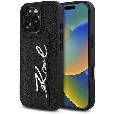 Etui KARL LAGERFELD HC Grained PU Cardslot Metal Signature do Apple iPhone 16 Pro Czarny