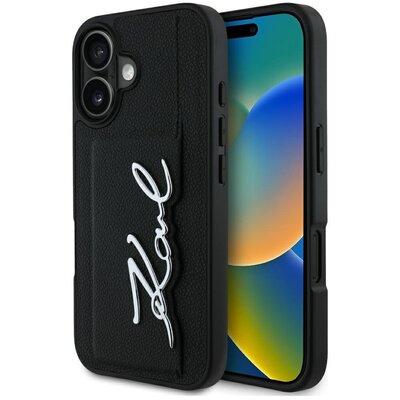 Etui KARL LAGERFELD HC Grained PU Cardslot Metal Signature do Apple iPhone 16 Czarny