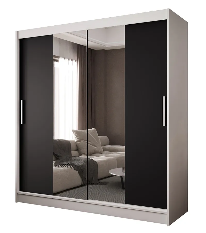 Biało-czarna szafa przesuwna z lustrzanymi frontami P0-D81