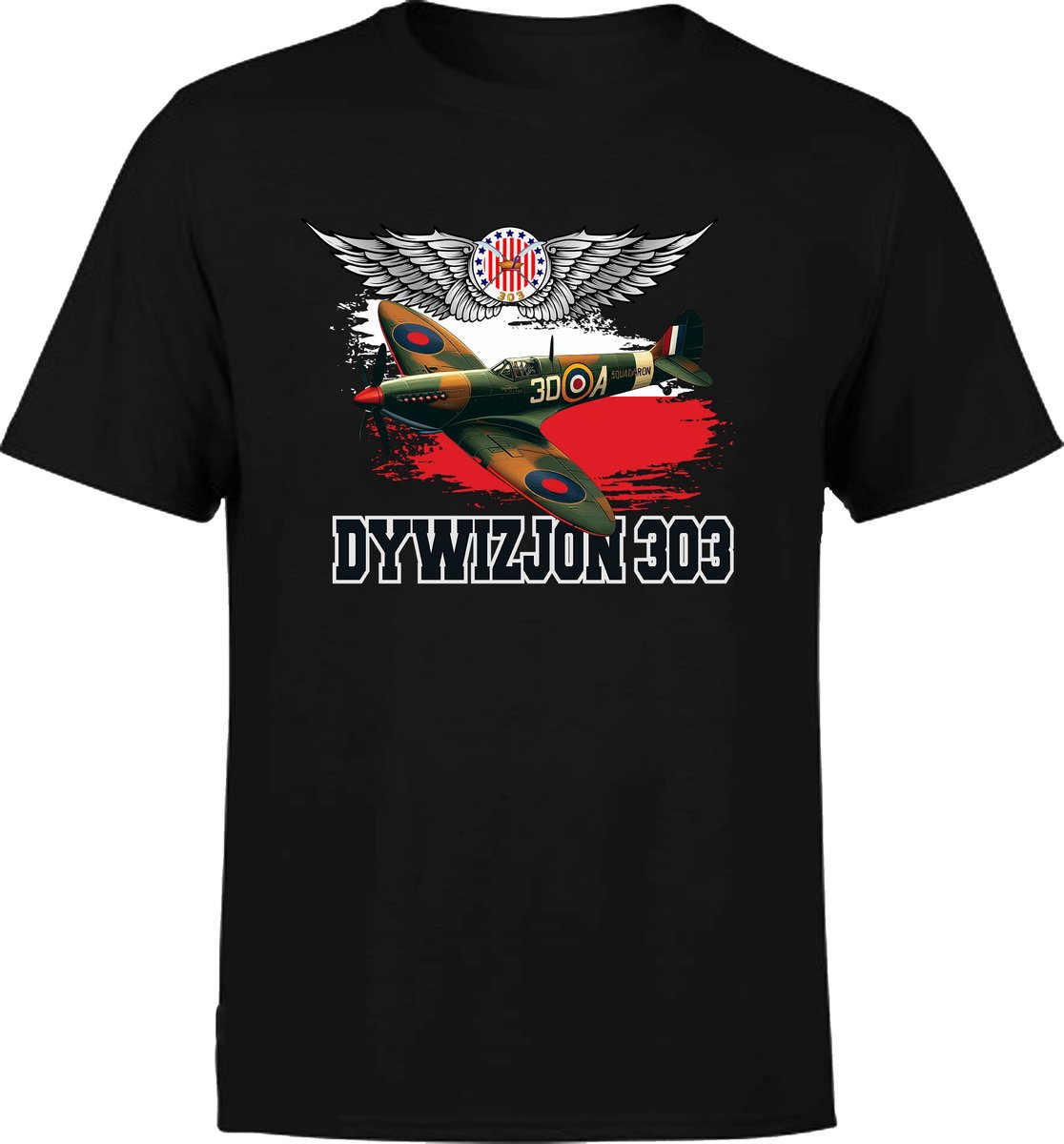 KOSZULKA MĘSKA Z NADRUKIEM POLSKA ŚWIĘTA NARODOWE DYWIZJON 303 SAMOLOT XS