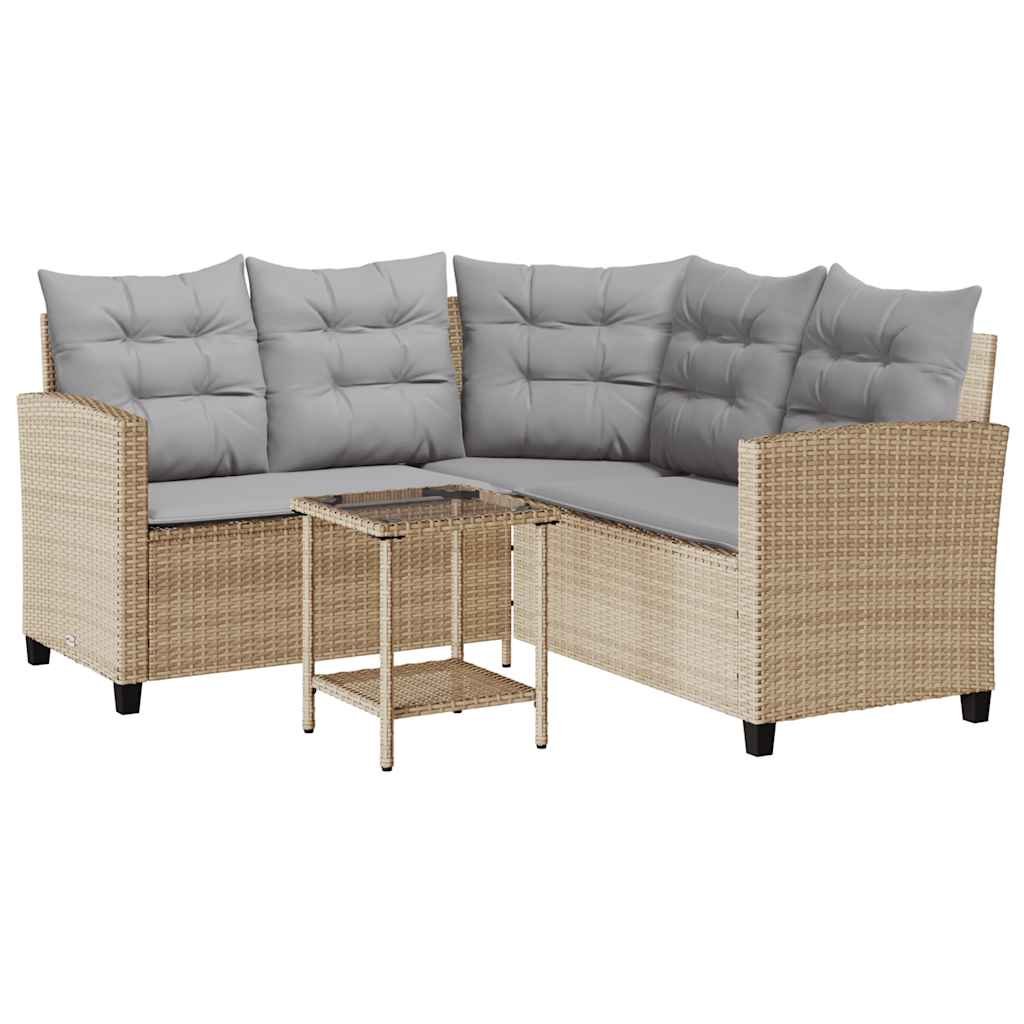 vidaXL Sofa ogrodowa ze stołem i poduszkami w kształcie litery L